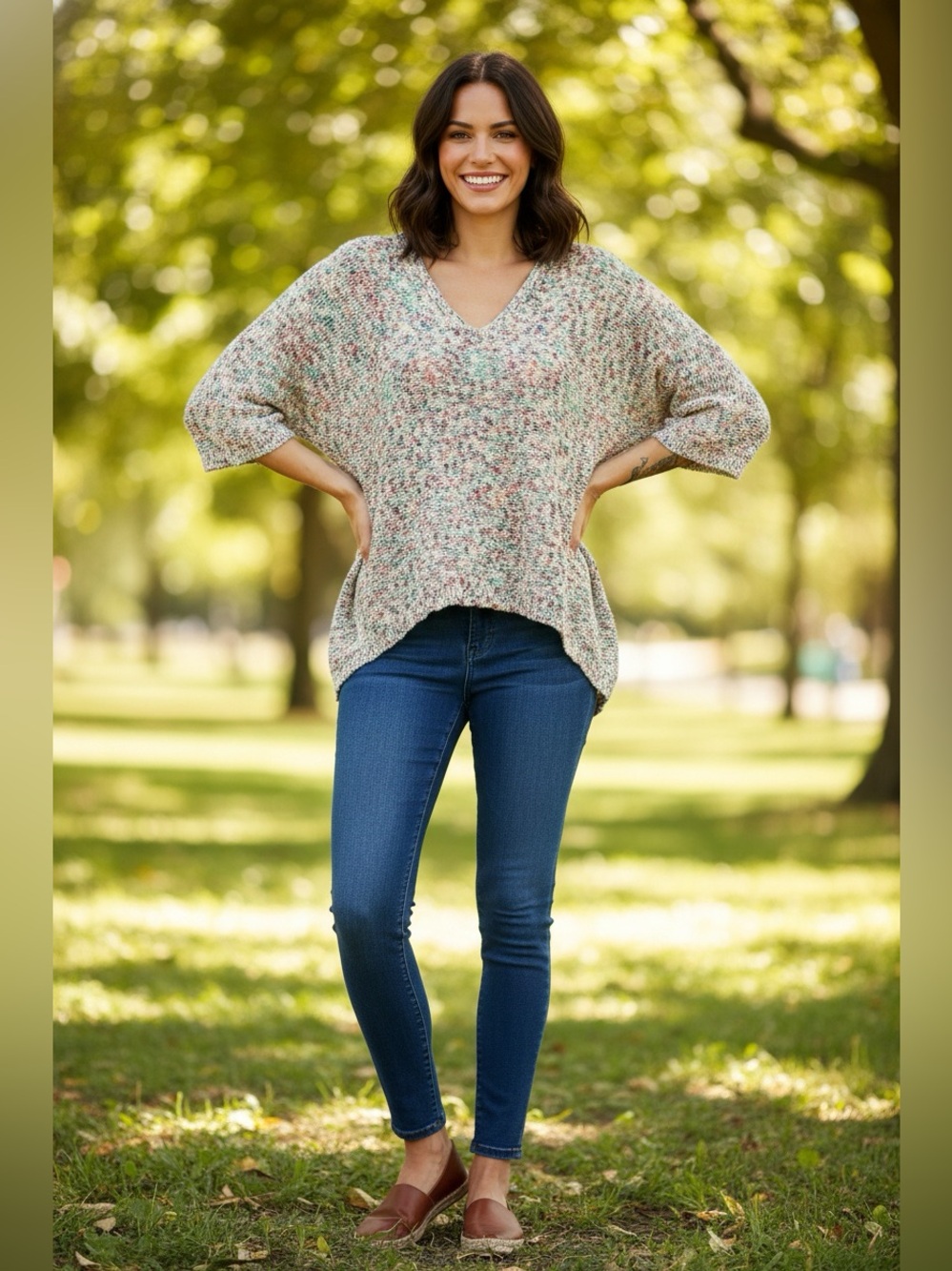 Lou & Grey for LOFT Multicolor V-Neck Oversized High-Low Knit Sweater Size Small